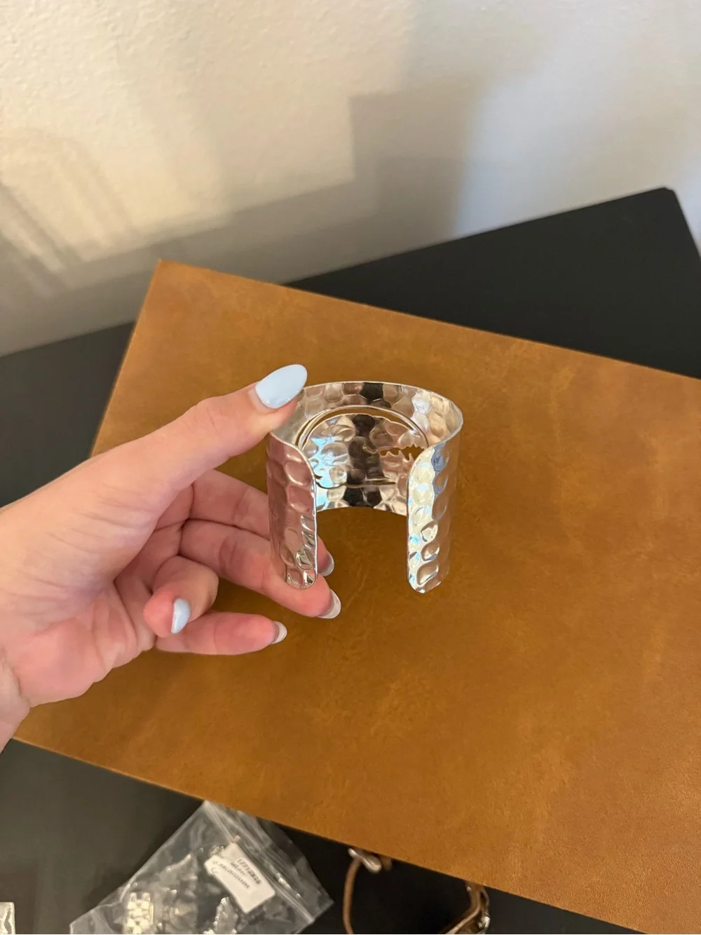 GATOR Silver Hammered Cuff Bracelet with Embossed Logo